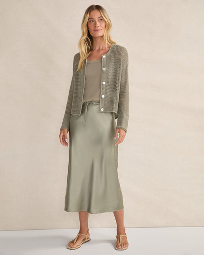 ORGANIC COTTON LINEN OPEN STITCH CARDIGAN | Talbots