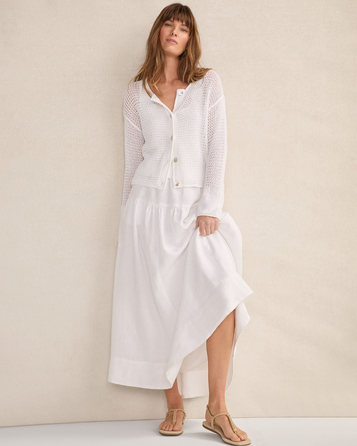 ORGANIC COTTON LINEN OPEN STITCH CARDIGAN | Talbots