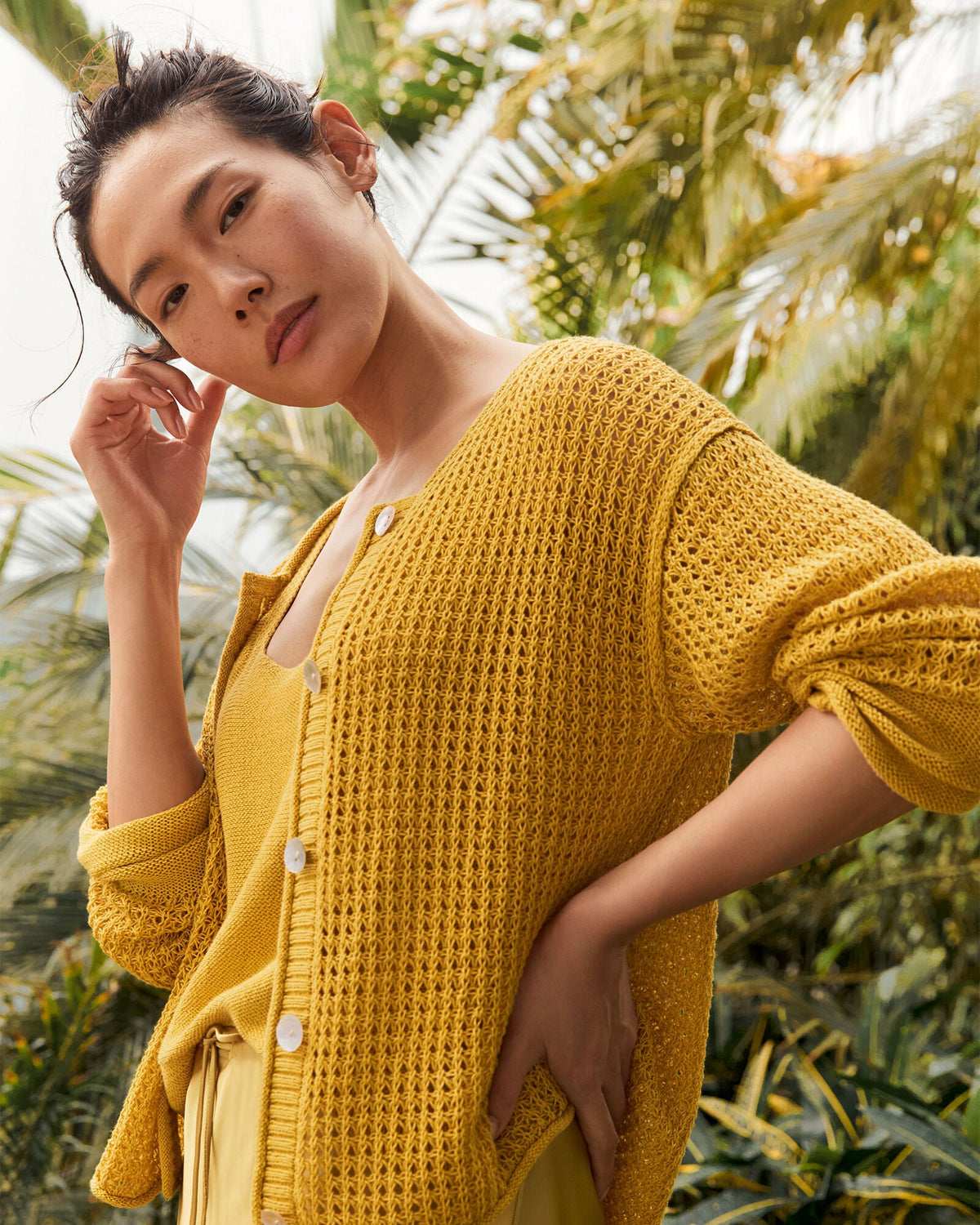 ORGANIC COTTON LINEN OPEN STITCH CARDIGAN | Talbots