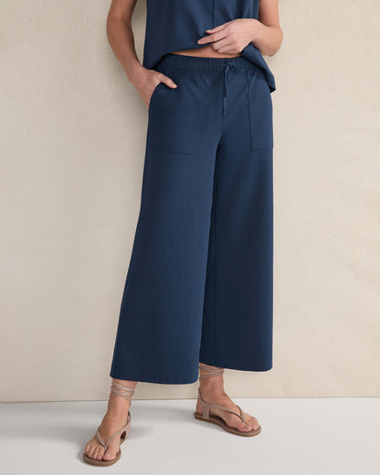 ORGANIC COTTON INTERLOCK WIDE LEG CROPPED PANTS | Talbots