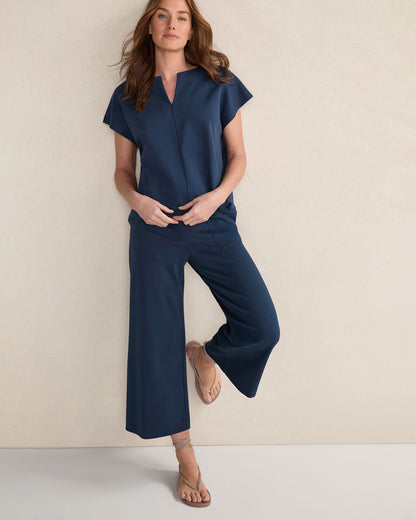 ORGANIC COTTON INTERLOCK WIDE LEG CROPPED PANTS | Talbots