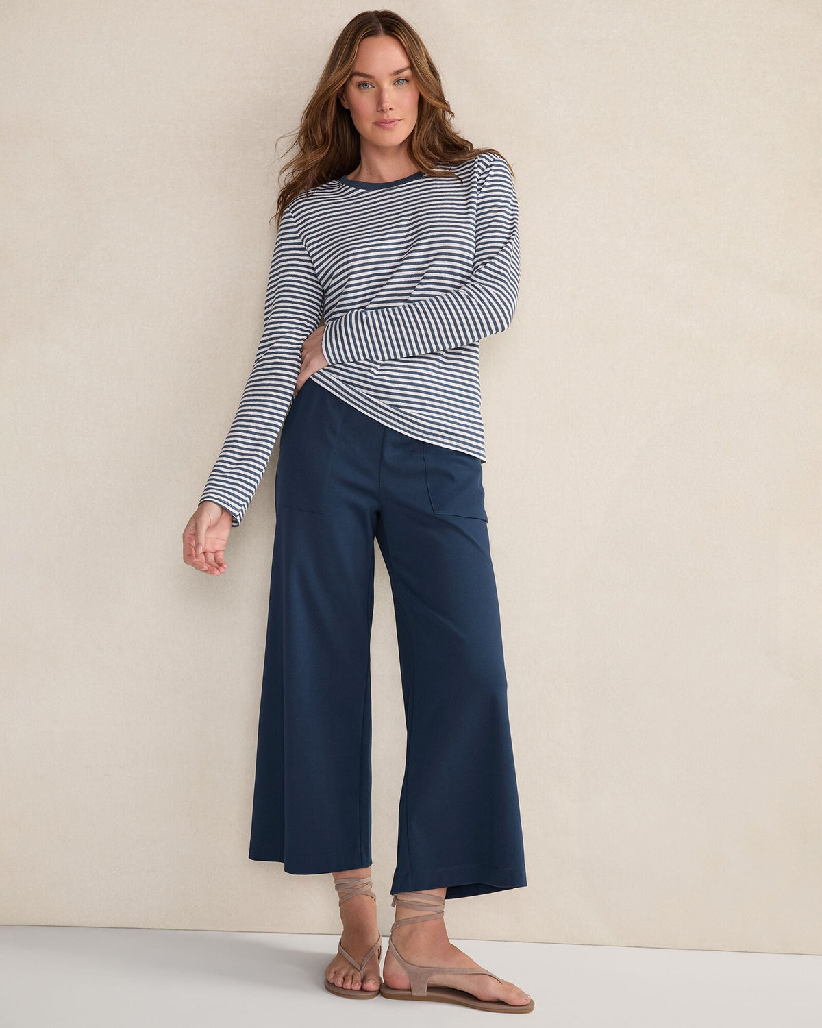 ORGANIC COTTON INTERLOCK WIDE LEG CROPPED PANTS | Talbots