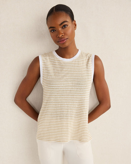 LINEN STRIPE CREWNECK TANK | Talbots
