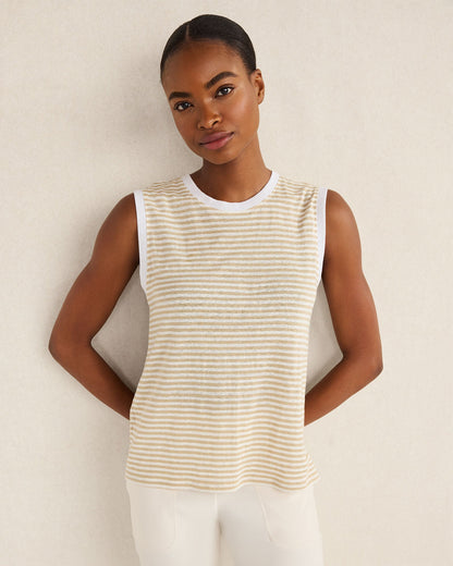 LINEN STRIPE CREWNECK TANK | Talbots