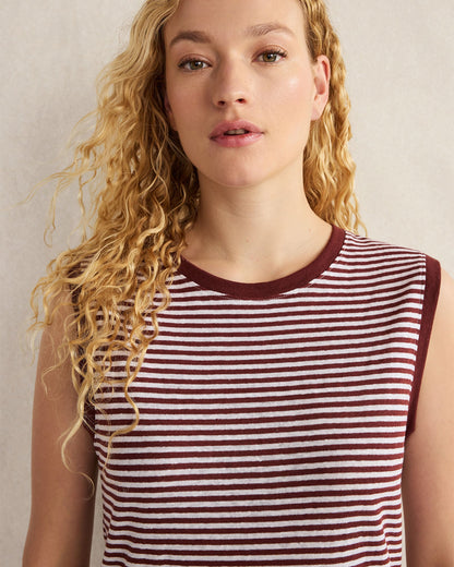 LINEN STRIPE CREWNECK TANK | Talbots
