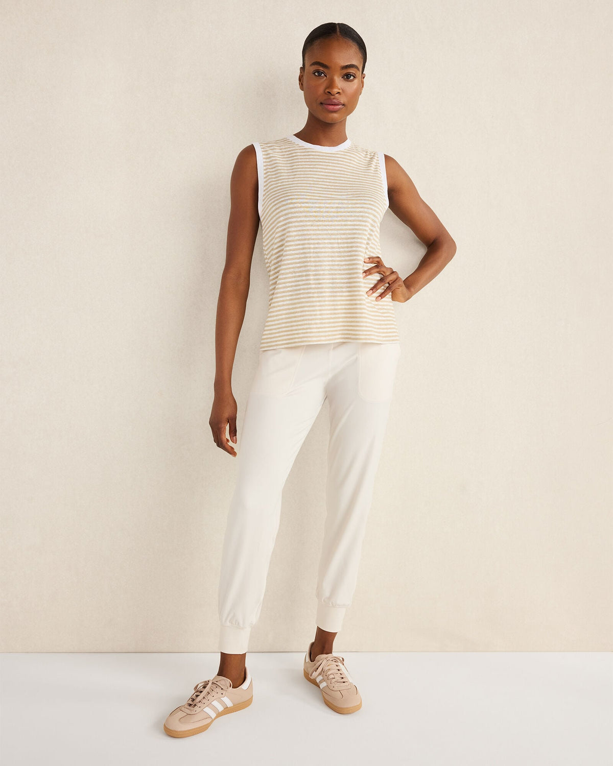 LINEN STRIPE CREWNECK TANK | Talbots