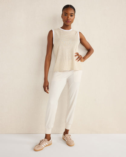 LINEN STRIPE CREWNECK TANK | Talbots