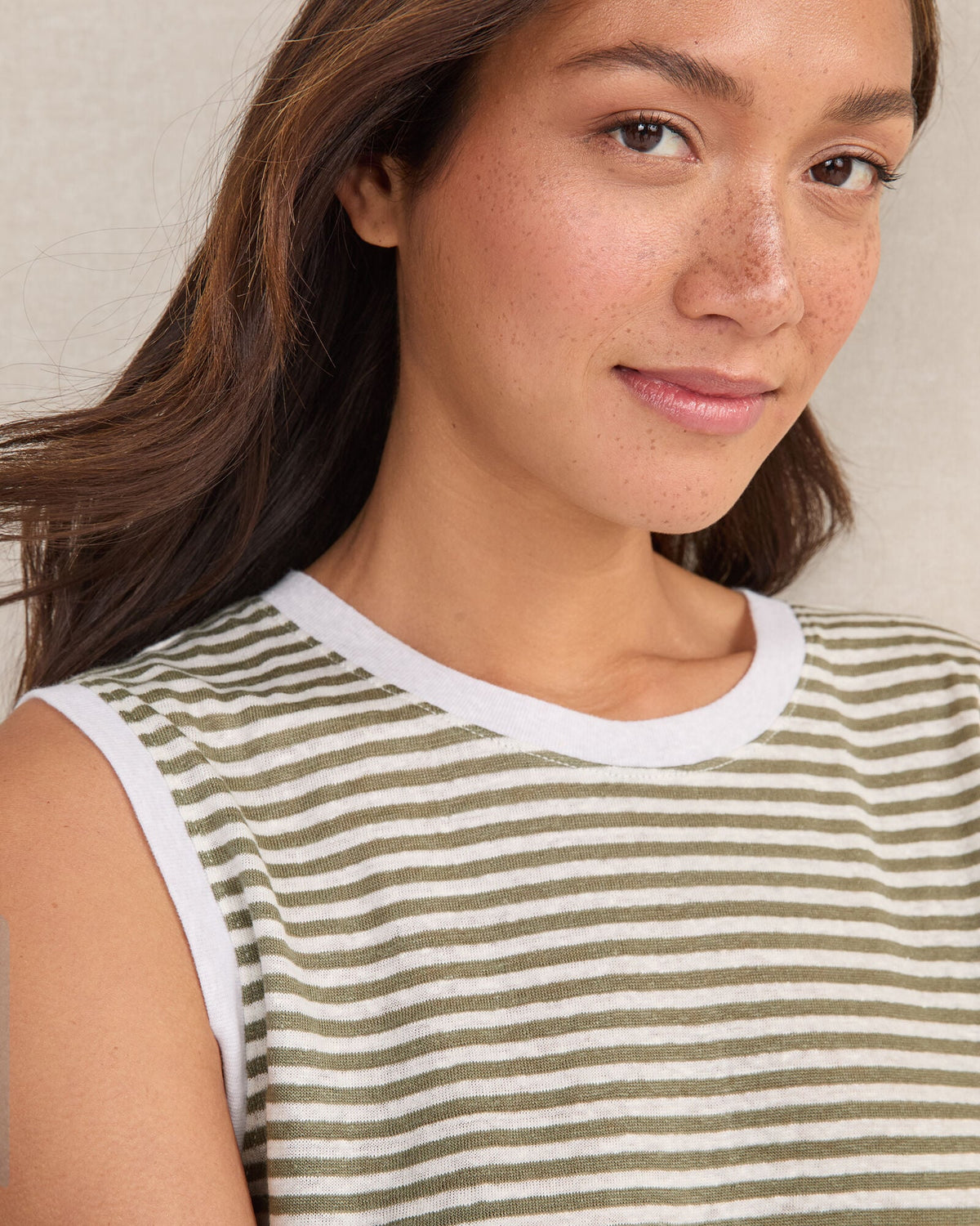 LINEN STRIPE CREWNECK TANK | Talbots