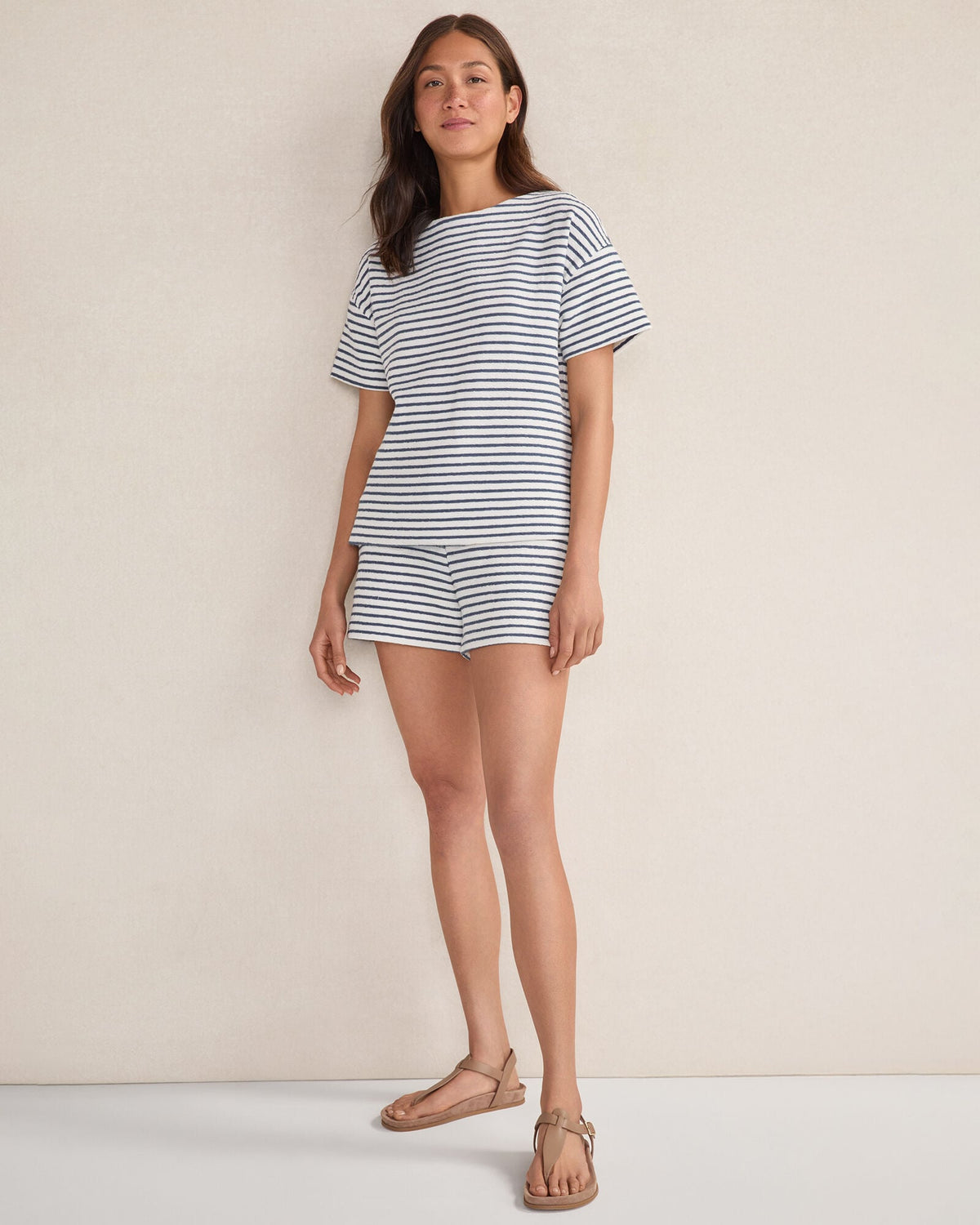 COTTON BLEND TEXTURED STRIPE SHORTS | Talbots