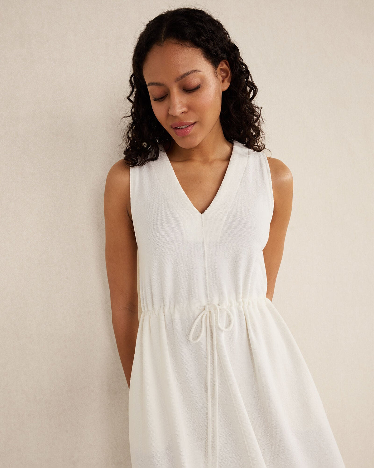 COTTON BLEND TEXTURED MIDI DRESS | Talbots