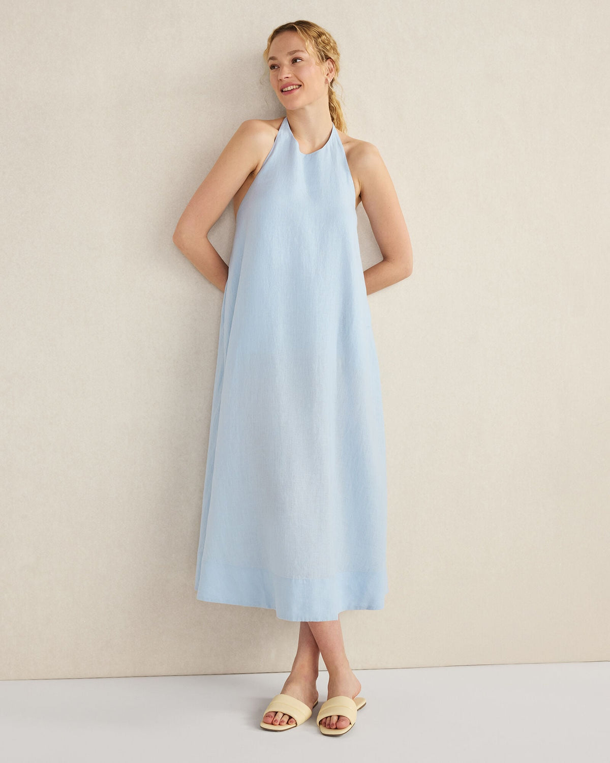 LINEN HALTER MIDI DRESS | Talbots