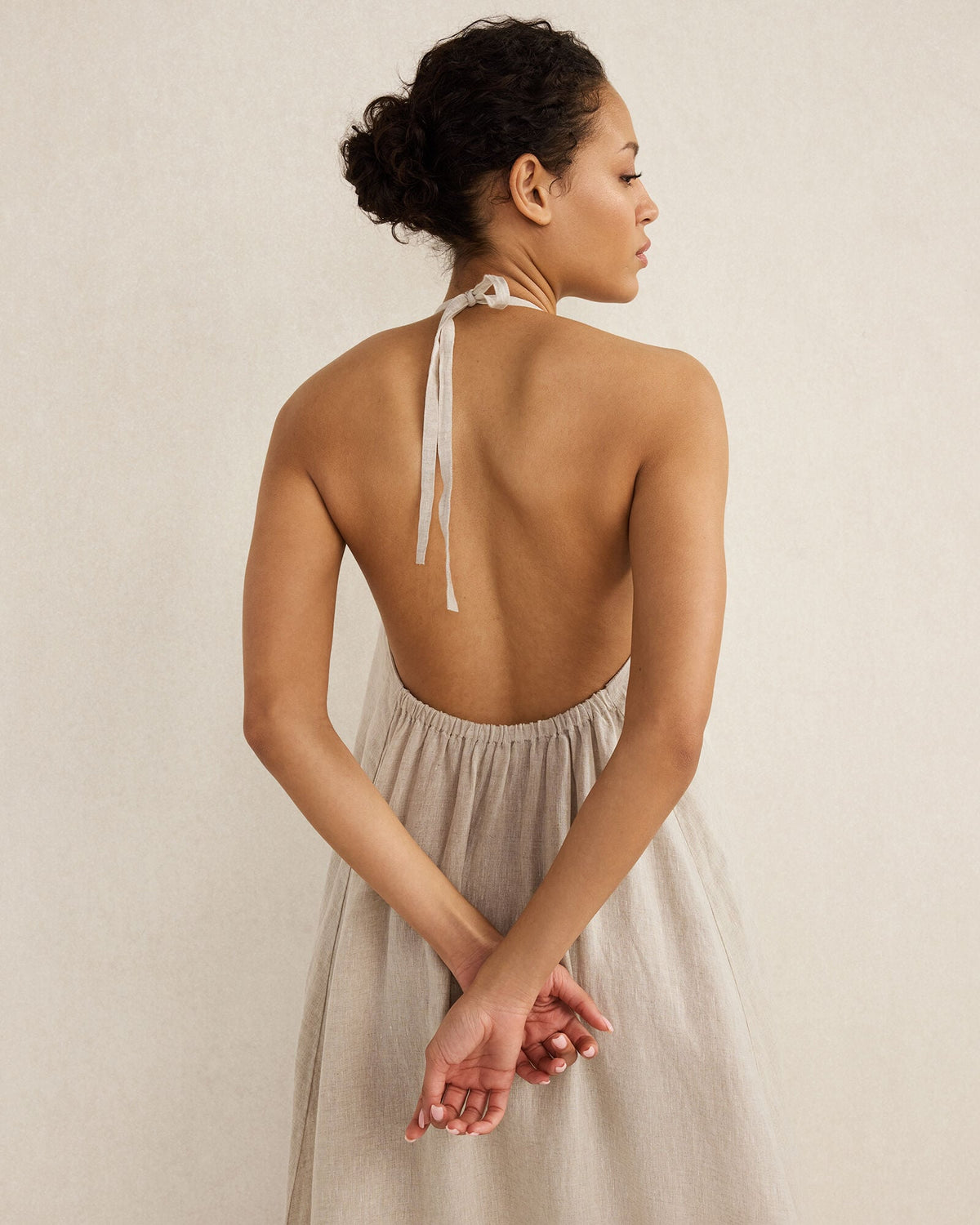 LINEN HALTER MIDI DRESS | Talbots