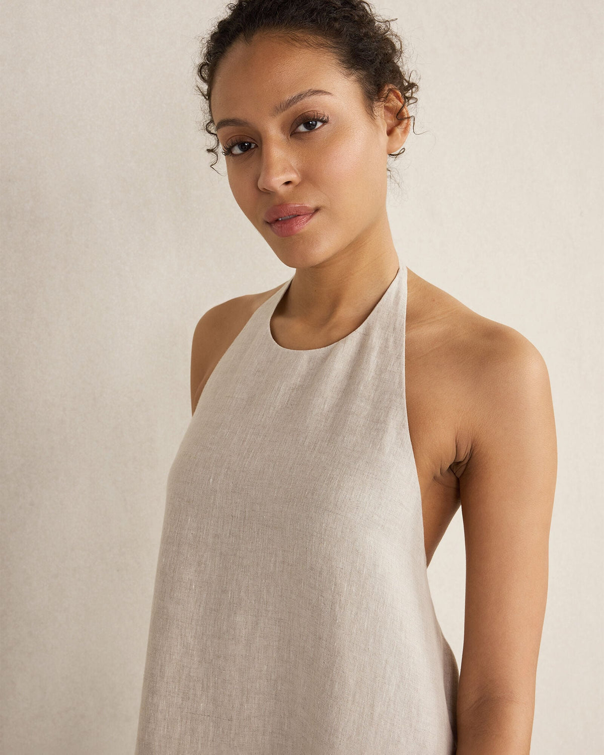 LINEN HALTER MIDI DRESS | Talbots