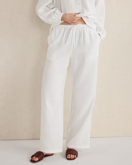 ORGANIC COTTON GAUZE STRAIGHT LEG PANTS | Talbots