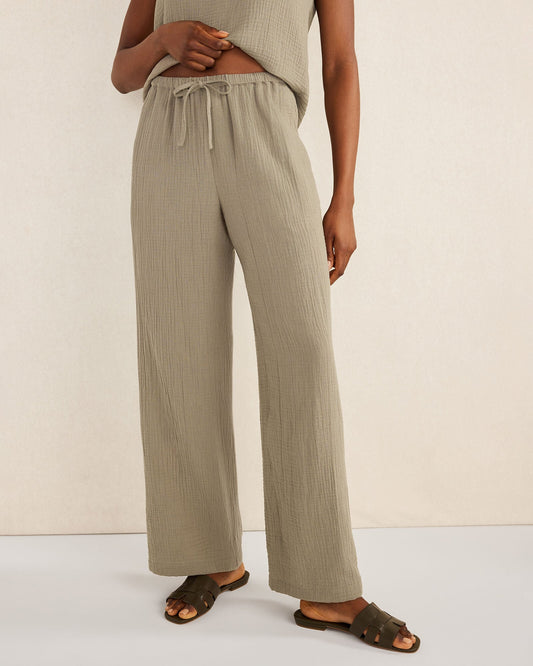 ORGANIC COTTON GAUZE STRAIGHT LEG PANTS | Talbots