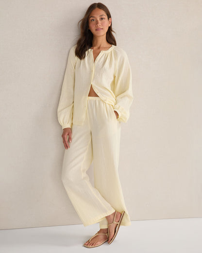 ORGANIC COTTON GAUZE STRAIGHT LEG PANTS | Talbots