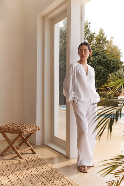 ORGANIC COTTON GAUZE STRAIGHT LEG PANTS | Talbots