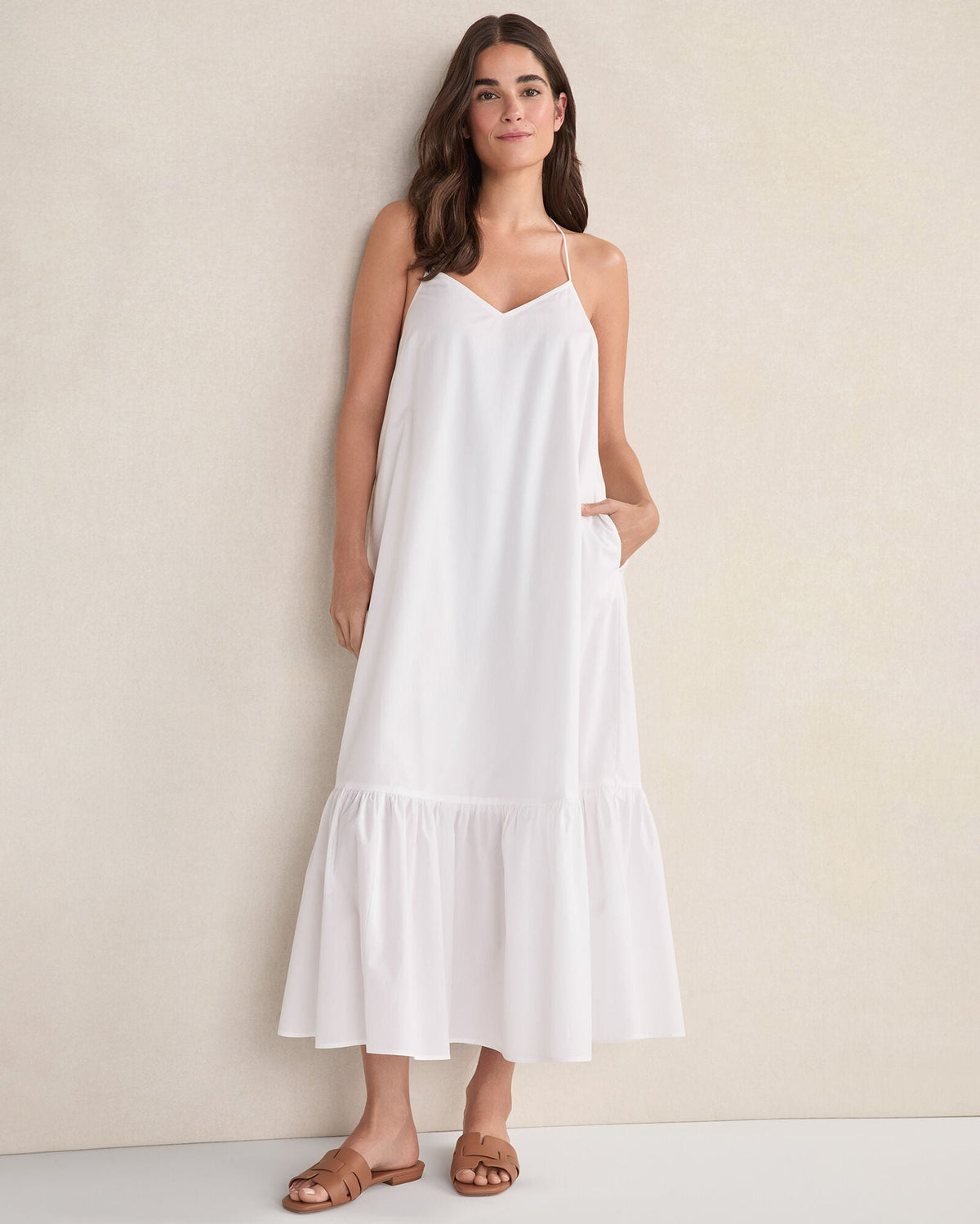 ORGANIC COTTON POPLIN TIERED MIDI DRESS | Talbots