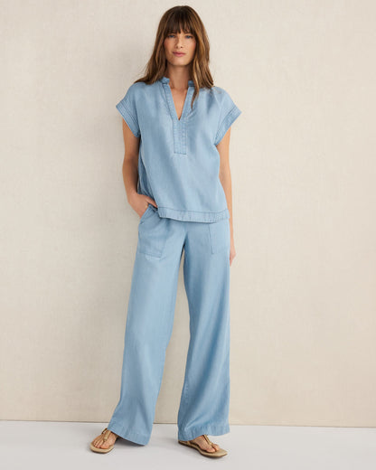 CHAMBRAY SHORT SLEEVE V-NECK TOP | Talbots