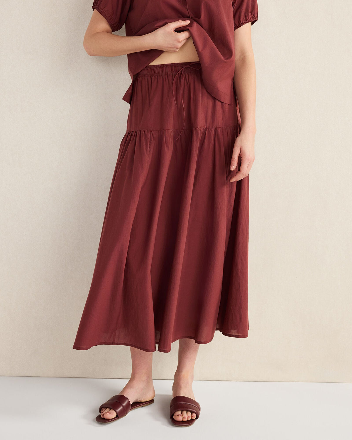COTTON VOILE BLEND DROP WAIST MIDI SKIRT | Talbots