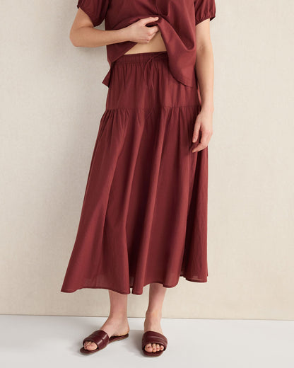 COTTON VOILE BLEND DROP WAIST MIDI SKIRT | Talbots