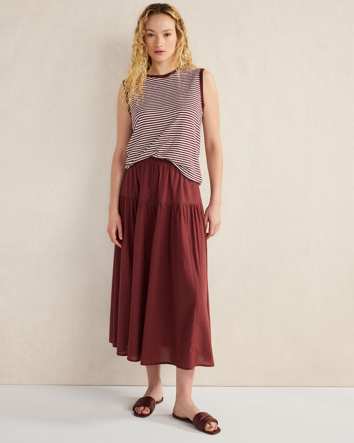 COTTON VOILE BLEND DROP WAIST MIDI SKIRT | Talbots