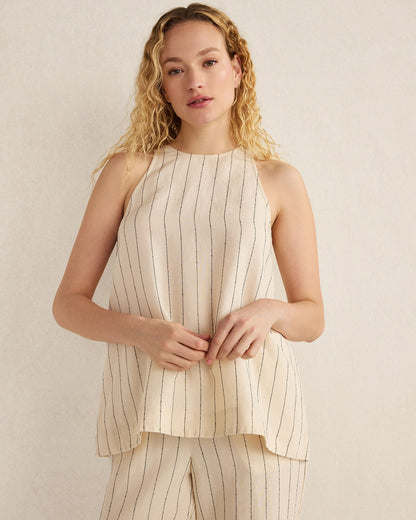 LINEN BLEND DOBBY STRIPE TOP | Talbots