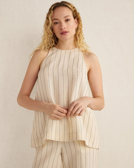 LINEN BLEND DOBBY STRIPE TOP | Talbots