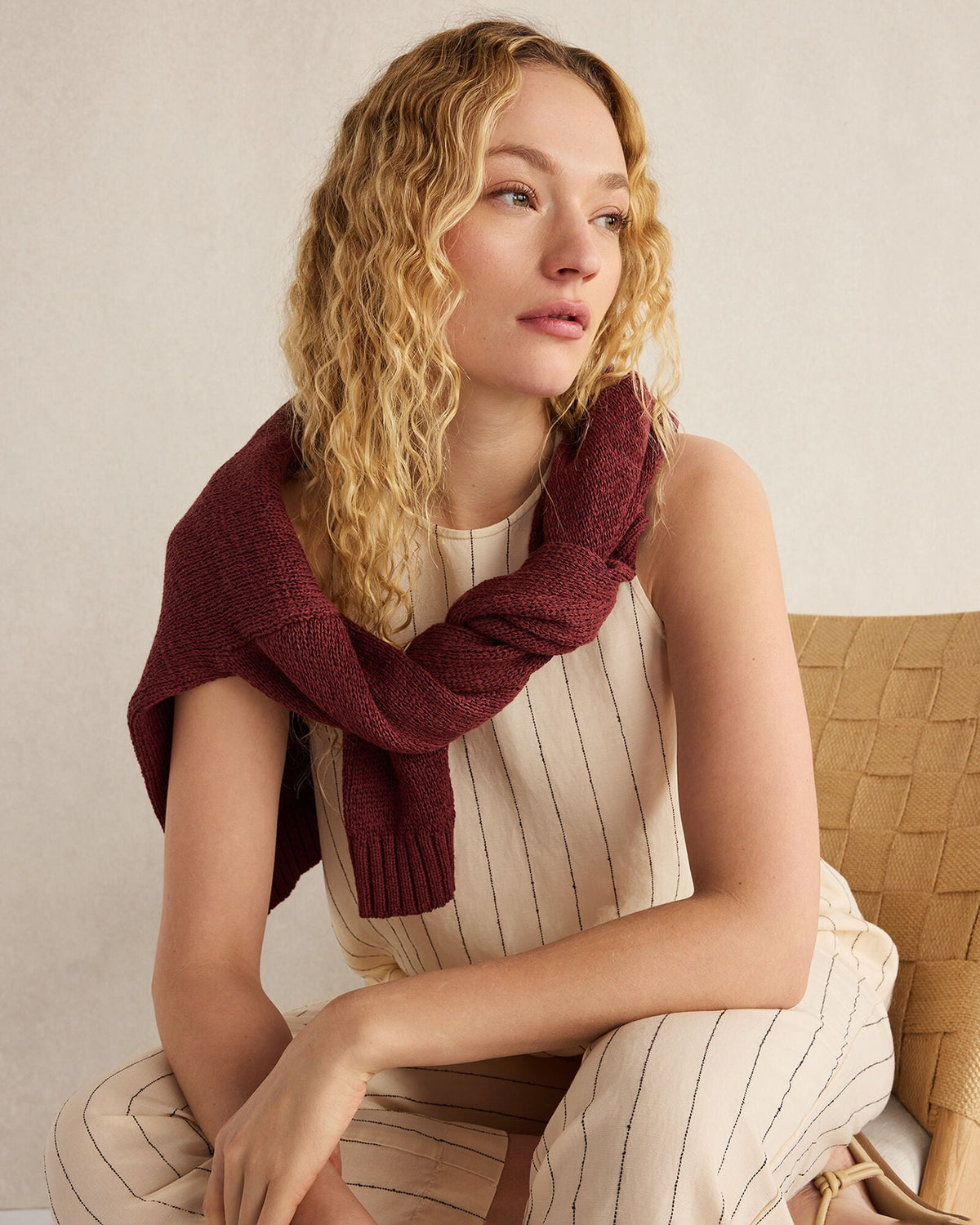 LINEN BLEND DOBBY STRIPE TOP | Talbots