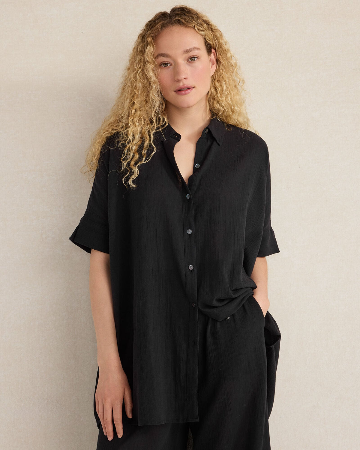 ORGANIC COTTON CRINKLE GAUZE BUTTON DOWN | Talbots