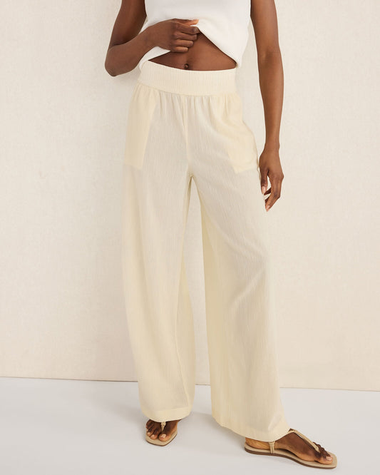 ORGANIC COTTON CRINKLE GAUZE WIDE LEG PANTS | Talbots