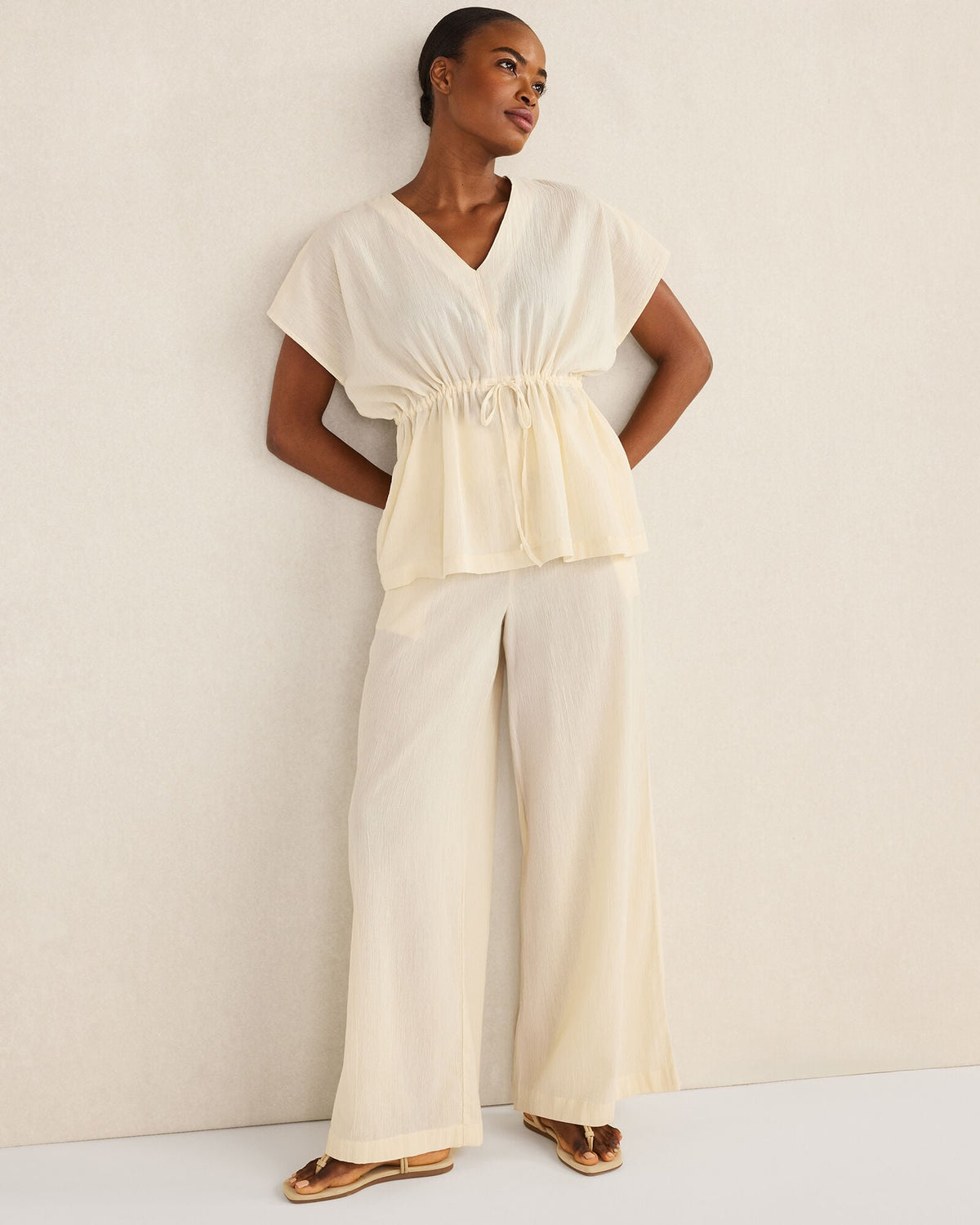 ORGANIC COTTON CRINKLE GAUZE WIDE LEG PANTS | Talbots