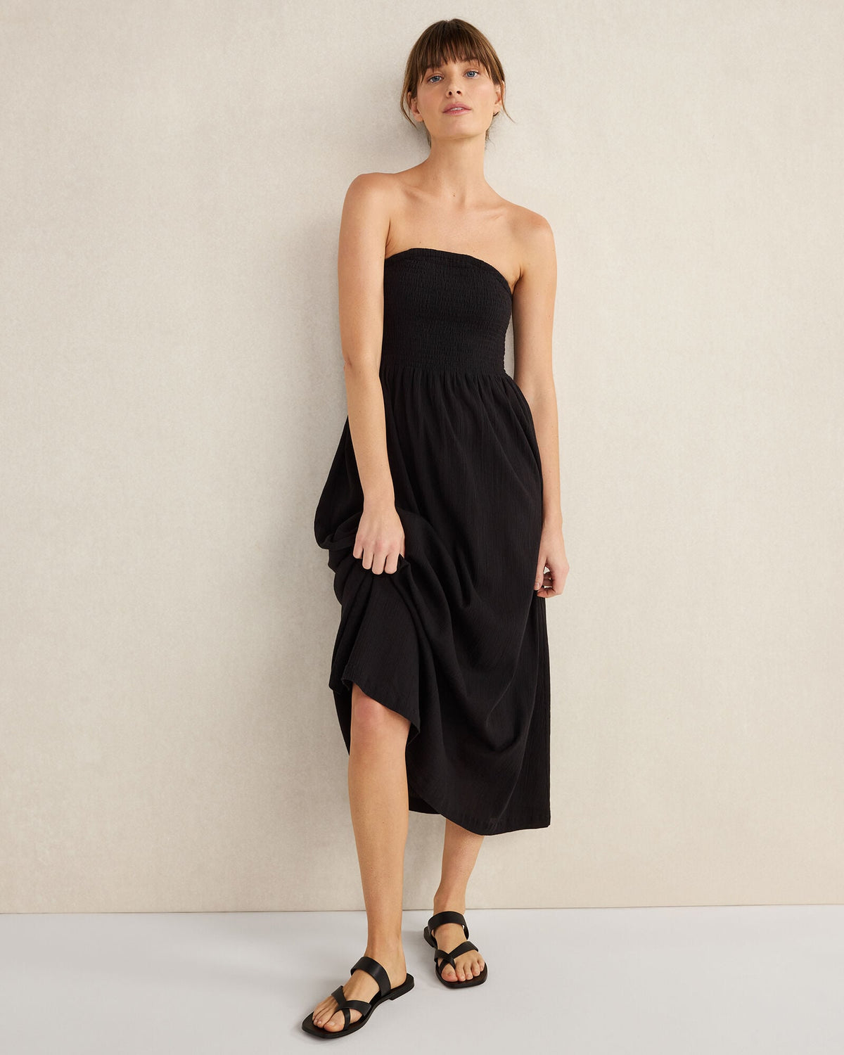 ORGANIC COTTON CRINKLE GAUZE STRAPLESS DRESS | Talbots