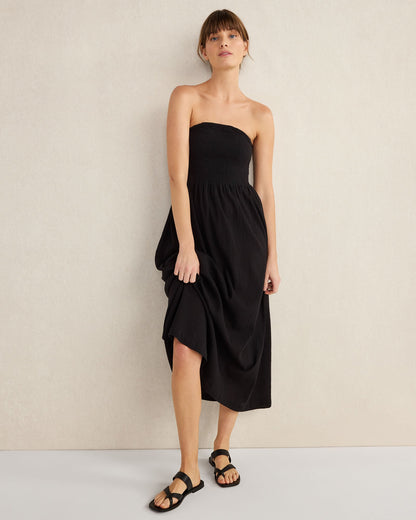 ORGANIC COTTON CRINKLE GAUZE STRAPLESS DRESS | Talbots