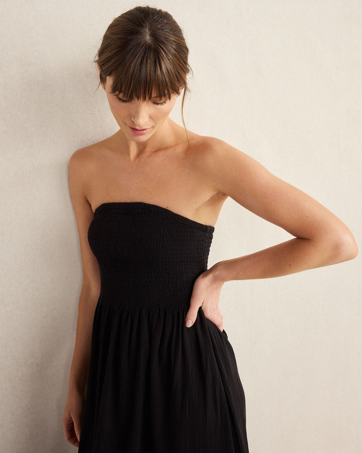 ORGANIC COTTON CRINKLE GAUZE STRAPLESS DRESS | Talbots