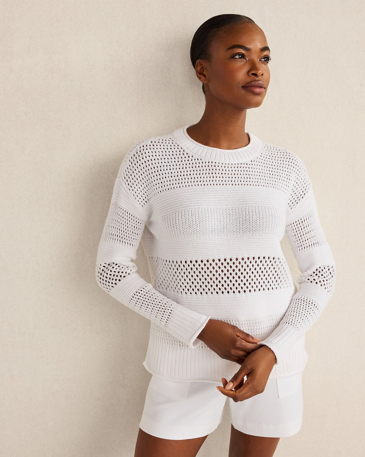 ORGANIC COTTON OPEN STITCH CREWNECK SWEATER | Talbots