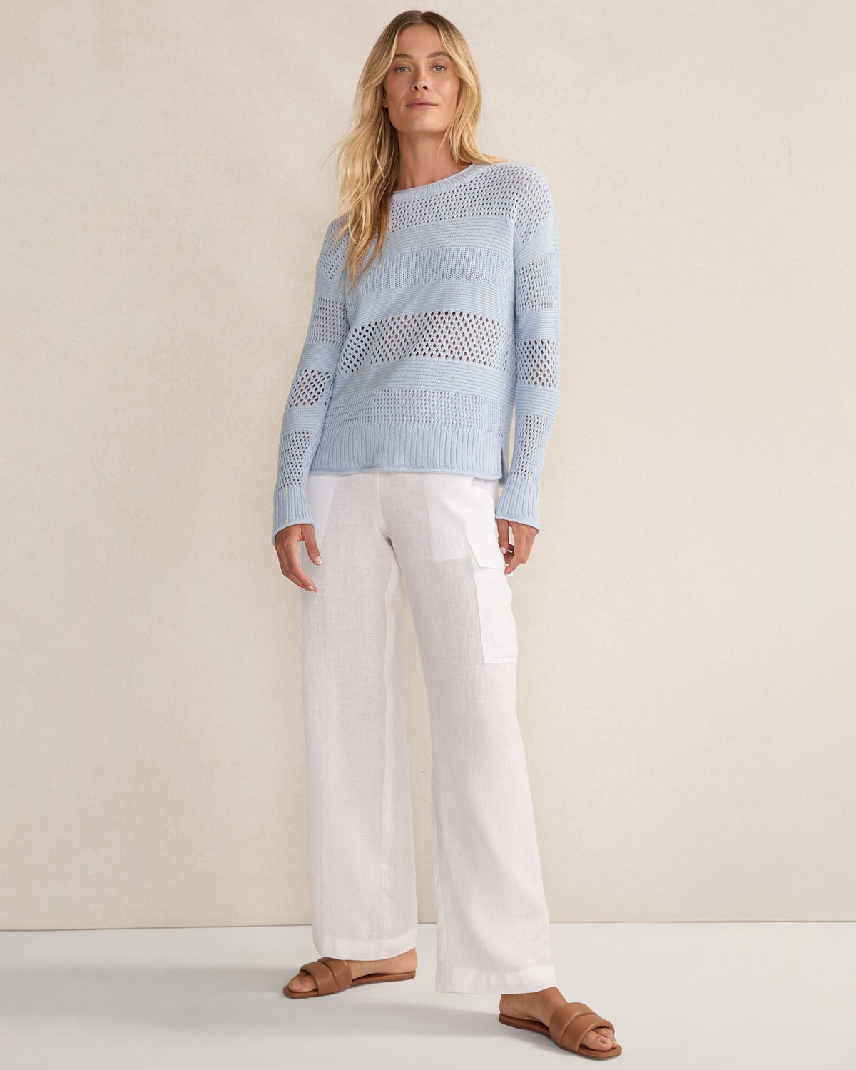 ORGANIC COTTON OPEN STITCH CREWNECK SWEATER | Talbots