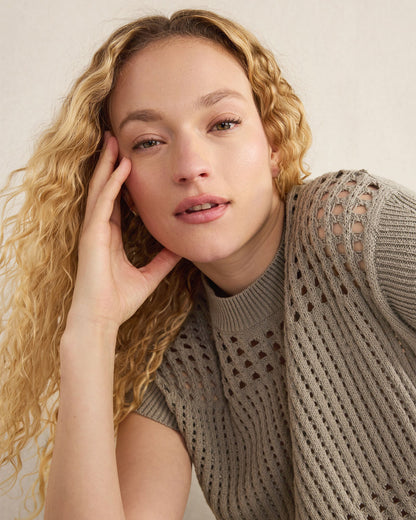 ORGANIC COTTON OPEN STITCH SHORT SLEEVE SWEATER | Talbots