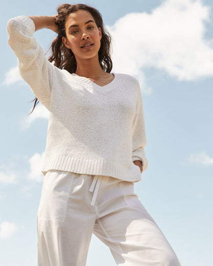 ORGANIC COTTON FLAT TAPE V-NECK SWEATER | Talbots
