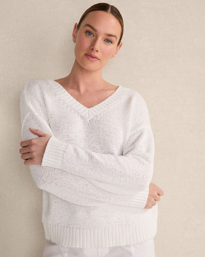 ORGANIC COTTON FLAT TAPE V-NECK SWEATER | Talbots