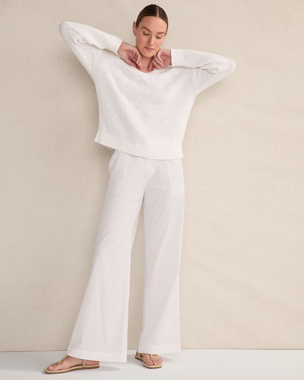 ORGANIC COTTON FLAT TAPE V-NECK SWEATER | Talbots