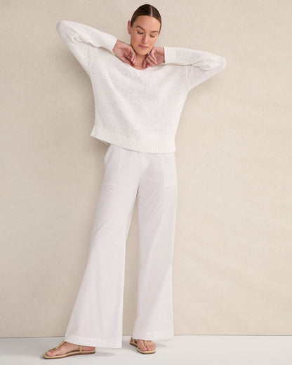ORGANIC COTTON FLAT TAPE V-NECK SWEATER | Talbots