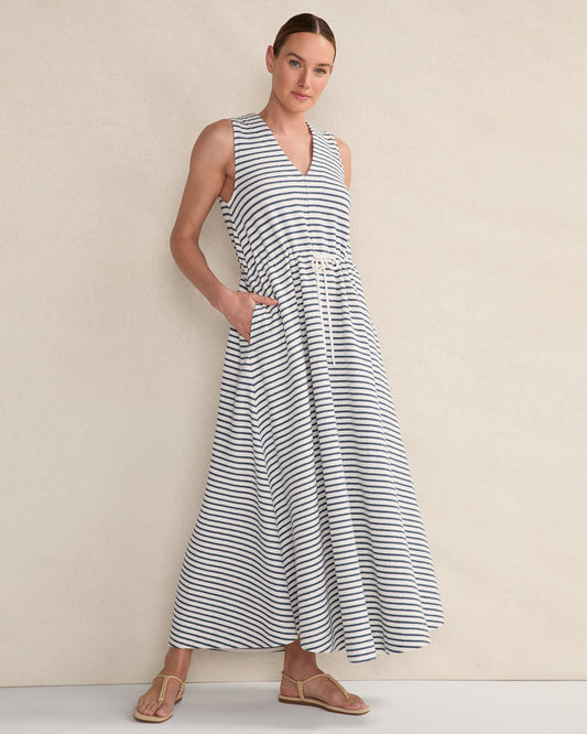 COTTON BLEND TEXTURED STRIPE MIDI DRESS | Talbots