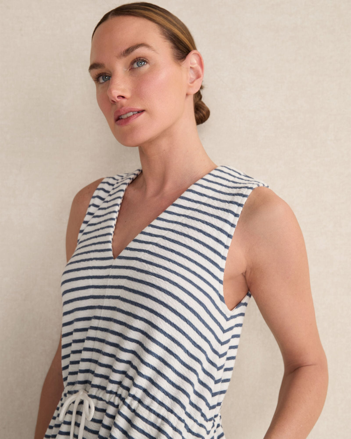 COTTON BLEND TEXTURED STRIPE MIDI DRESS | Talbots