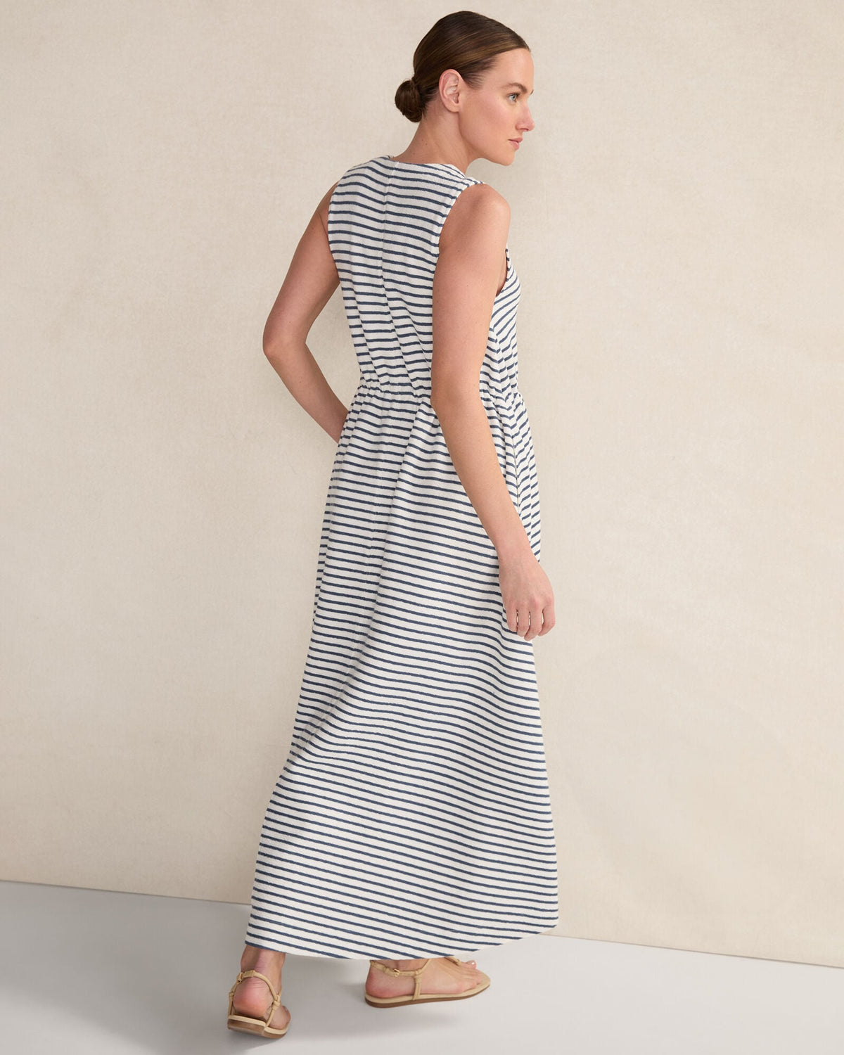 COTTON BLEND TEXTURED STRIPE MIDI DRESS | Talbots