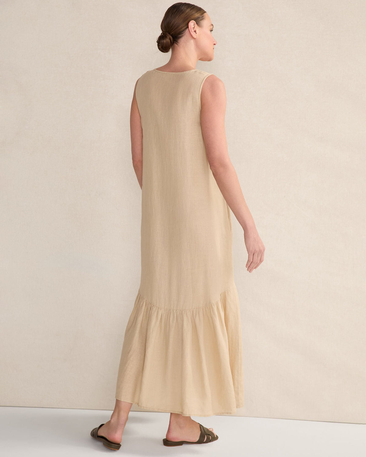 LINEN V-NECK TIERED MIDI DRESS | Talbots