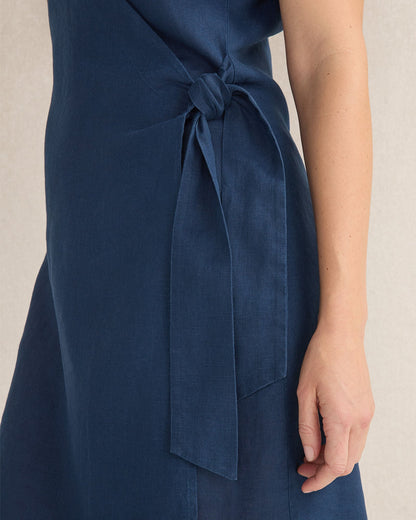 LINEN SHORT SLEEVE WRAP DRESS | Talbots