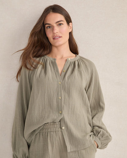 ORGANIC COTTON GAUZE LONG SLEEVE TOP | Talbots