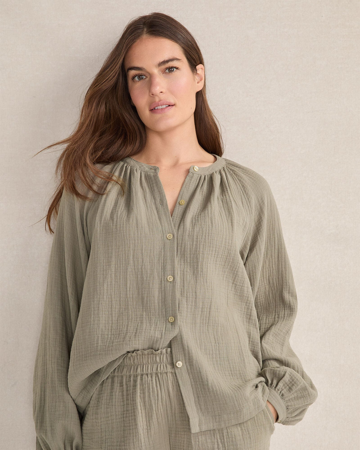 ORGANIC COTTON GAUZE LONG SLEEVE TOP | Talbots