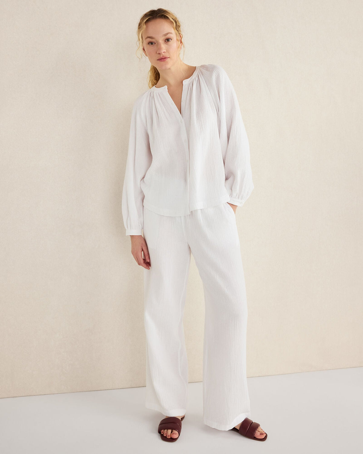 ORGANIC COTTON GAUZE LONG SLEEVE TOP | Talbots